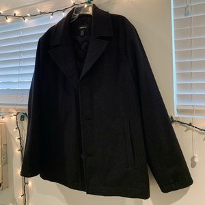 Black Wool Blend PeaCoat Jacket